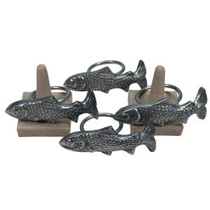 Fish Napkin Ring Set Vintage Silver Pewter Metal Set of 4 Coastal Nautical